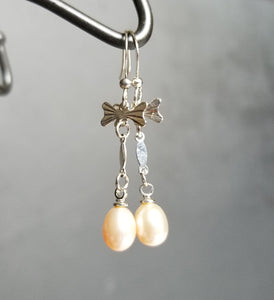 HAPPY000036 PE   7mm Freshwater Pearl Earring (Pink and white colors)