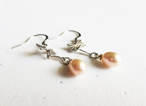 HAPPY000036 PE   7mm Freshwater Pearl Earring (Pink and white colors)