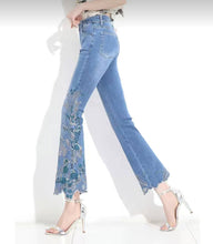 Load image into Gallery viewer, HAPPY- 000007 - B  High Waist Nine-point Floral Embroidery Flare Leg Jeans